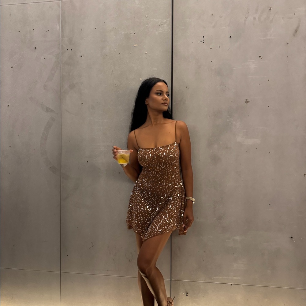 Oh Polly Glittering Bronze Mini Dress